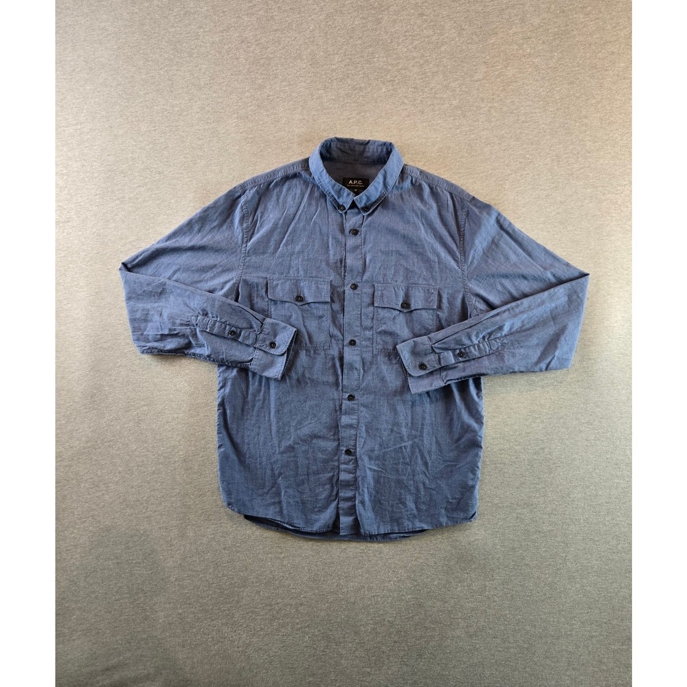 A.P.C. Button Down Shirt Mens Medium Blue Long Sleeve Dual Flap Pocket Cotton